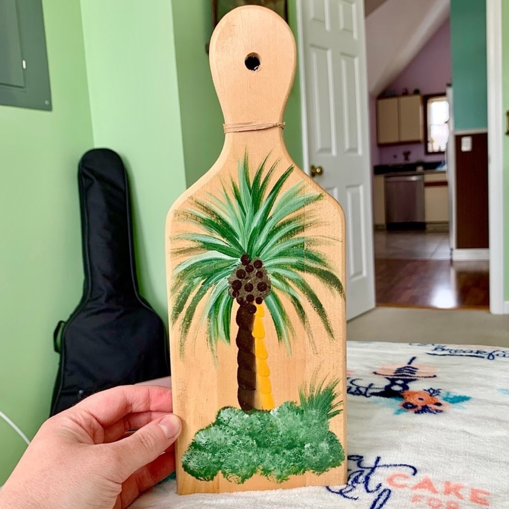 Hand Painted Wooden Bamboo Wood Made Island Palm Tree Wall Kitchen Decor
